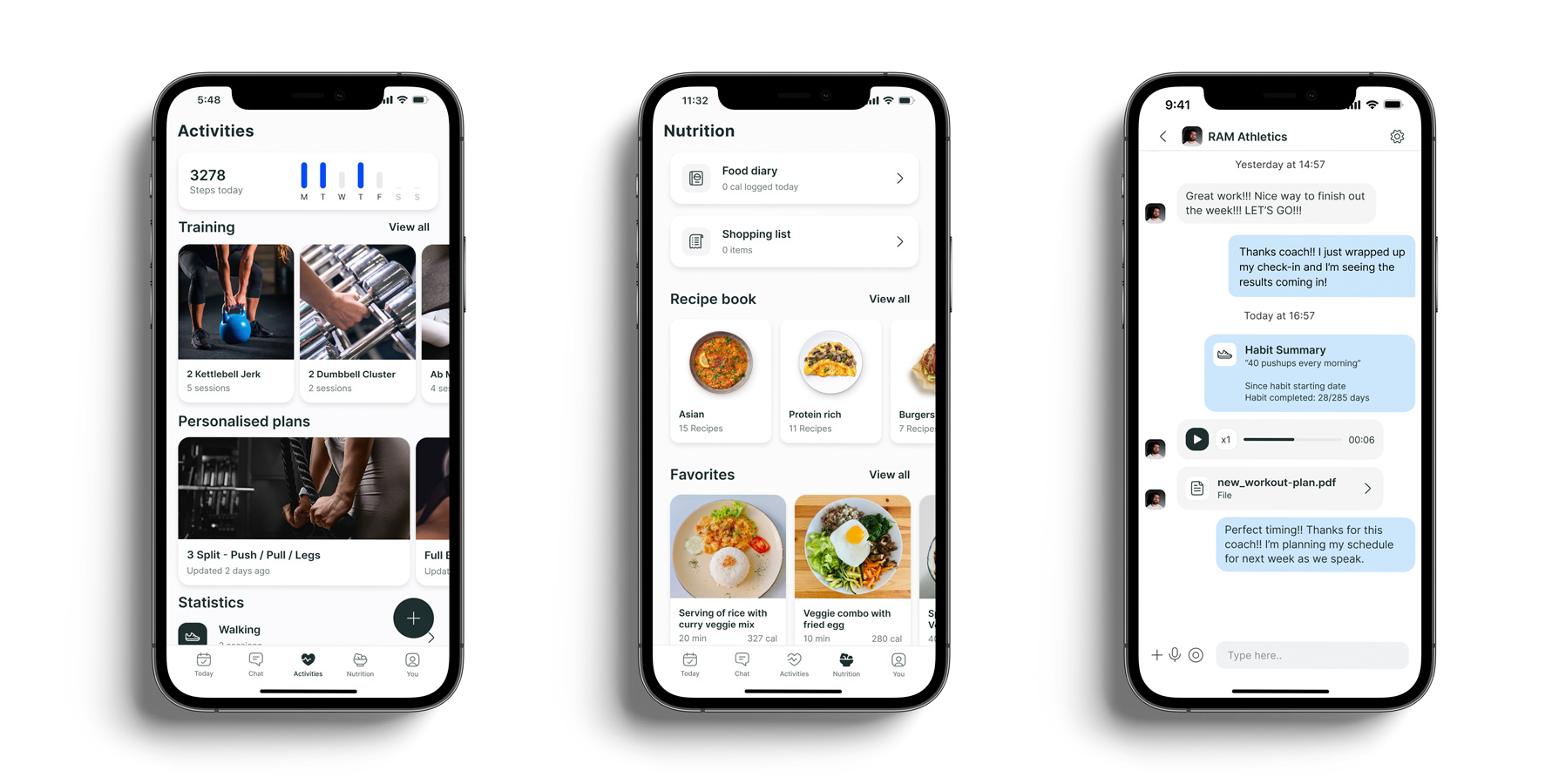 A mockup of the coaching app showcasing the different features.